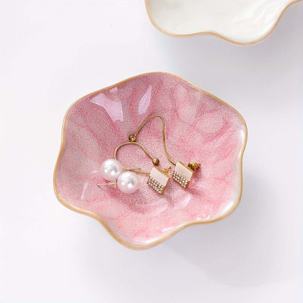 1pc Elegant Ceramic Flower Plate with Smooth Edges Suitable for Jewelry, Cosmetics, Keys & Trinkets - Decorative Dishes for Home, Bathroom, Dresser, Desk - Multi- Tableware, Jewelry Trays