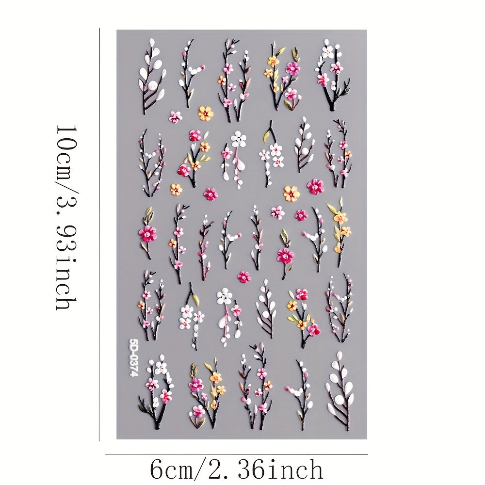 3pcs/set Nail Art Stickers, 5D Embossed Flower Love Pattern Daisy Self-adhesive Nail Stickers, DIY Nail Art Decorations,Durable Nail Decals for Hands & Feet,Nail Art Supplies for Women and