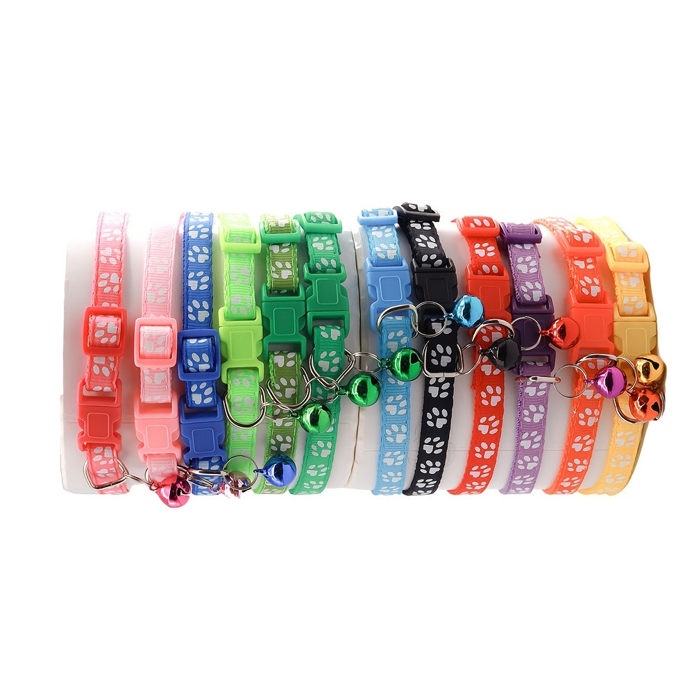 Rainbow Cute Bell Collar with Adjustable Buckle and Paw Print Design for Cats