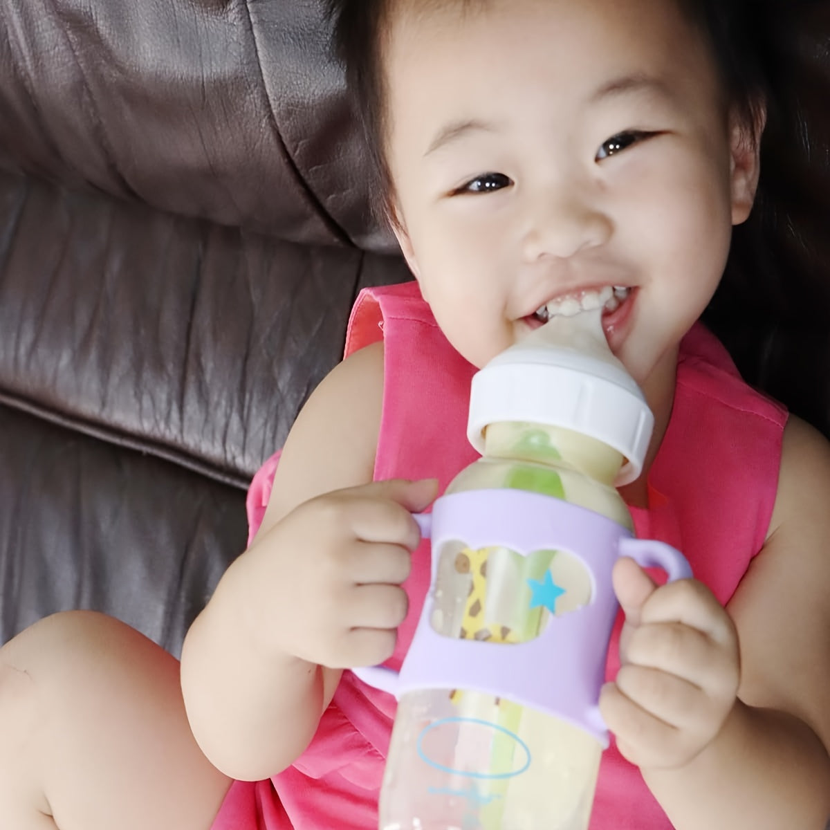 [Silicone Baby Handle] Soft Elastic Silicone Baby Bottle Handle With Cartoon Pattern | Daily Use Baby Bottle Accessories | Suitable For Most Neck Bottles