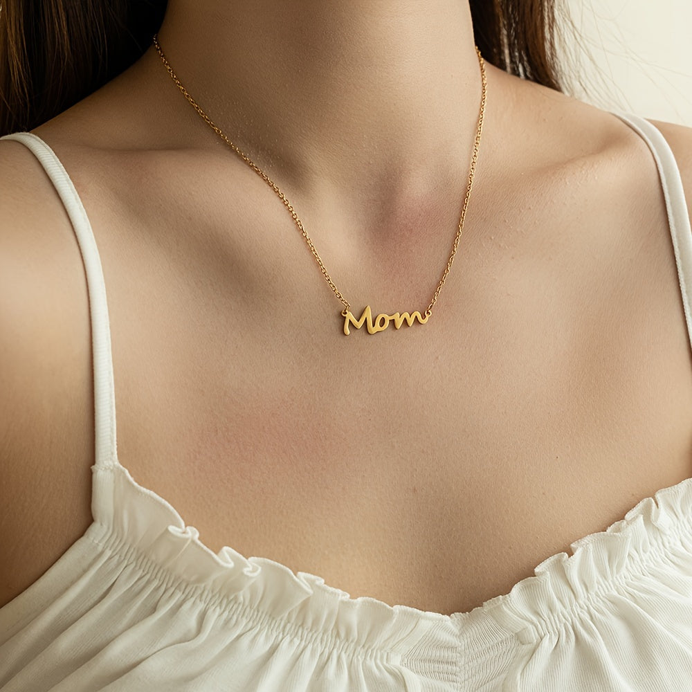 Mini "Mama" Necklace for Women - Golden-Tone Cursive Script Collarbone Chain, Minimalist Everyday Jewelry, Mother's Day Birthday Gift for Mom, Year-Round Wear, Mothers Day Necklace, Elegant Accessory, Delicate Design