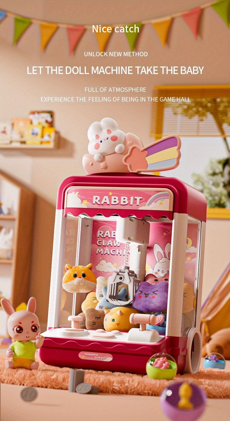Claw Machine Toy, Party Clip Doll Gashapon Machine, Home Light And Music Two Power Supply Modes, Birthday Gift For Boys And Girls, Christmas Gift, Send 10 Dolls, 10 Capsule Eggs, Power Supply Line