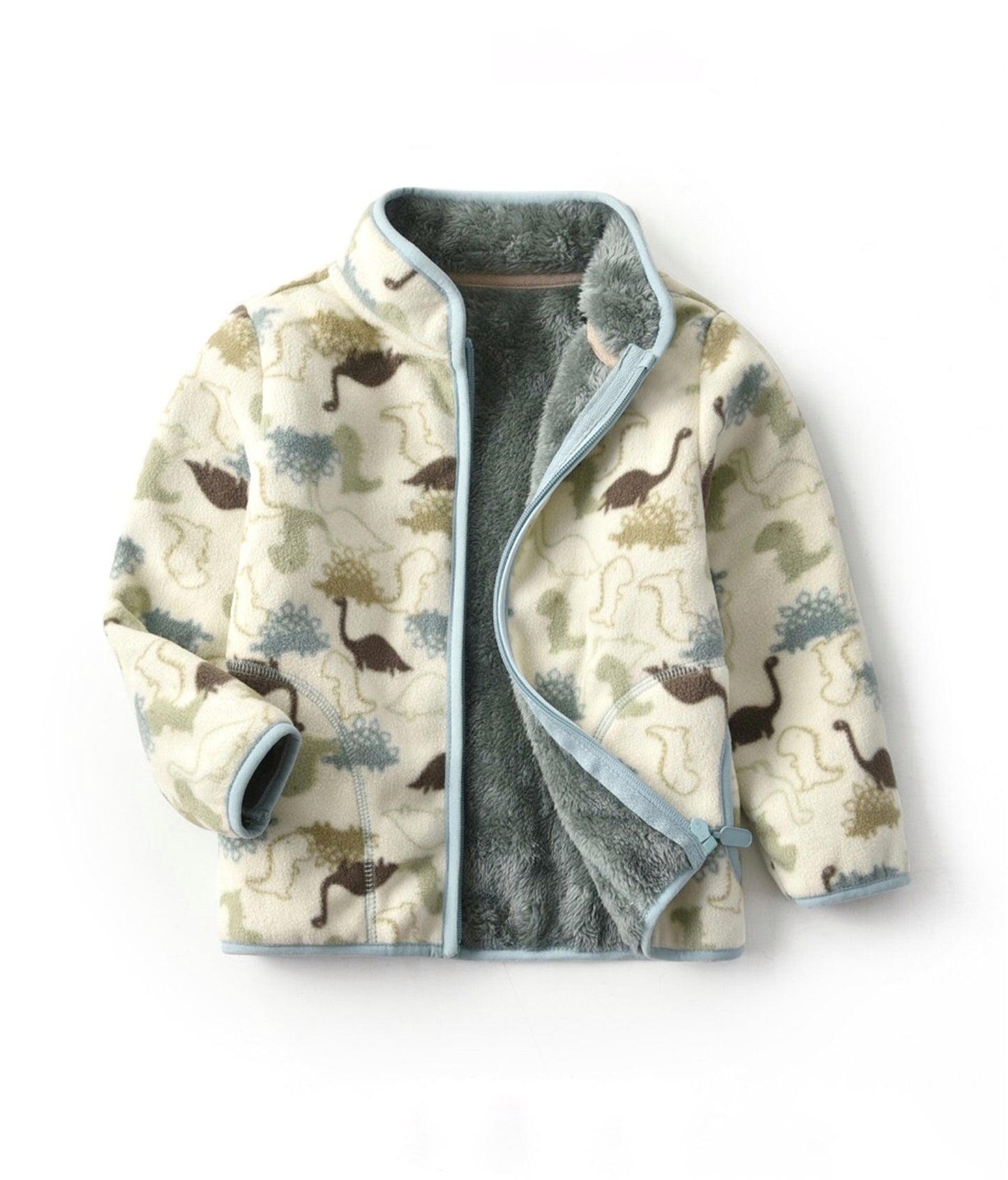 New Boys Cute Cartoon Animal Printed Casual Warm Thickened Stand Collar Zipper Jacket