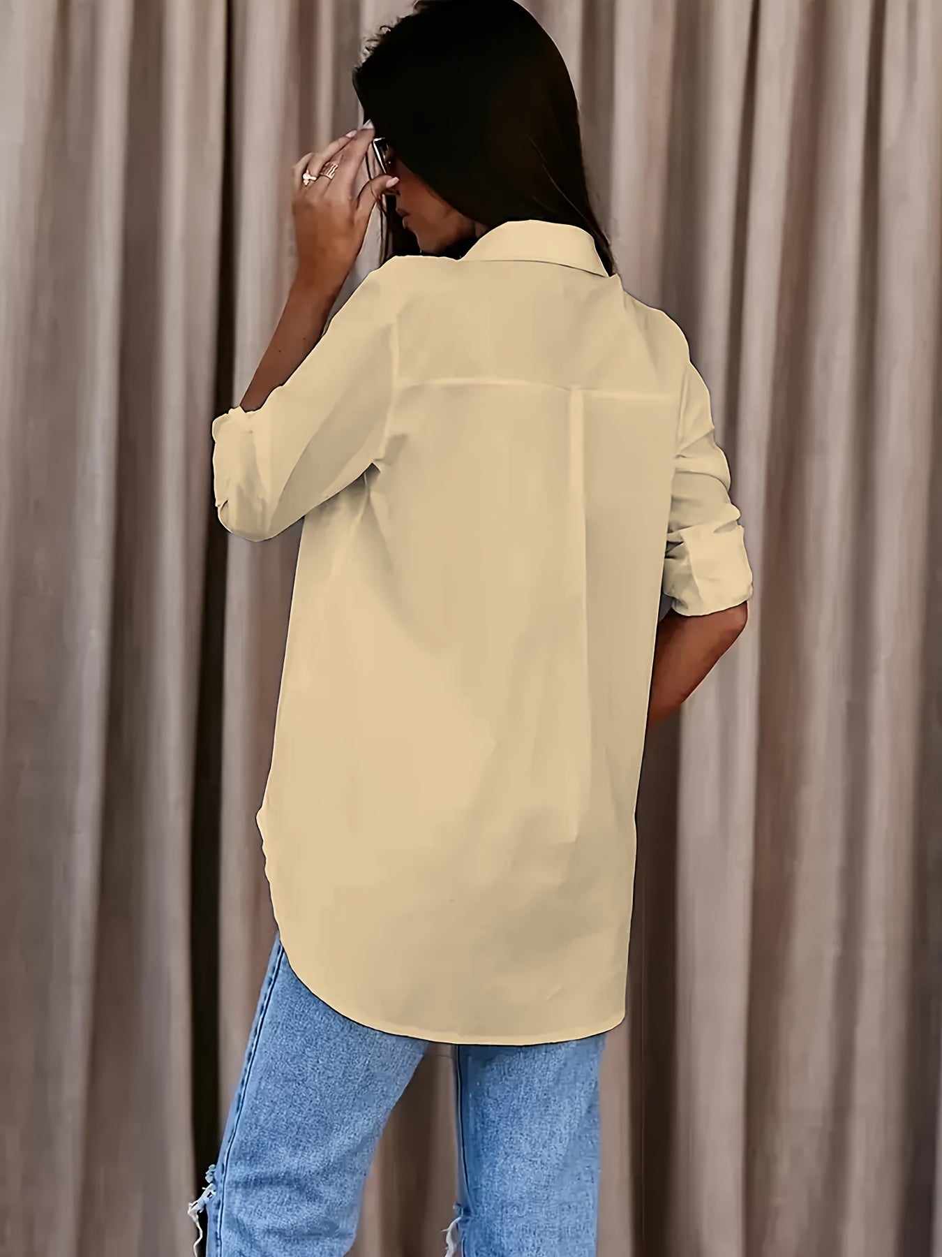 Solid Button Front Shirt, Casual Turn Down Collar Office Work Shirt, Women's Clothing