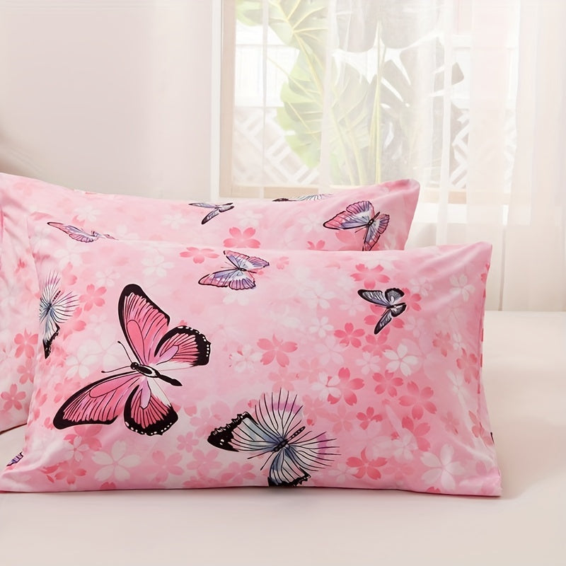 3pcs Fashion Fresh Duvet Cover Set, Butterfly Flower Print Bedding Set, Soft Comfortable Breathable Duvet Cover, For Bedroom Guest Room Decor (1*Duvet Cover + 2*Pillowcase, Without Core)