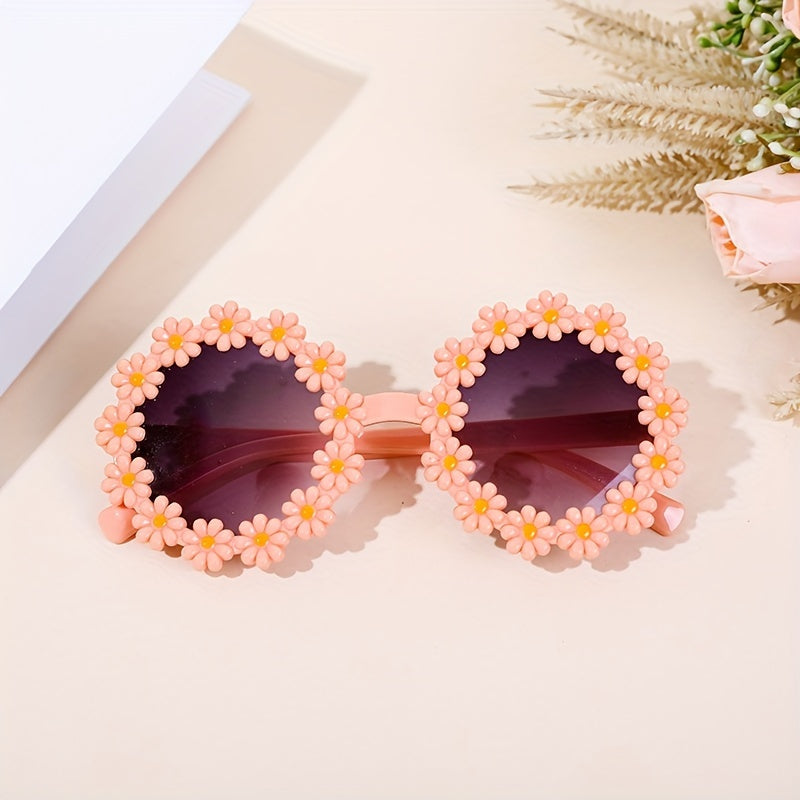 Trendy Cute Fresh Charming Daisy Flower Round Fashion Glasses, For Boys Girls Outdoor Sports Party Vacation Travel Supply Photo Prop