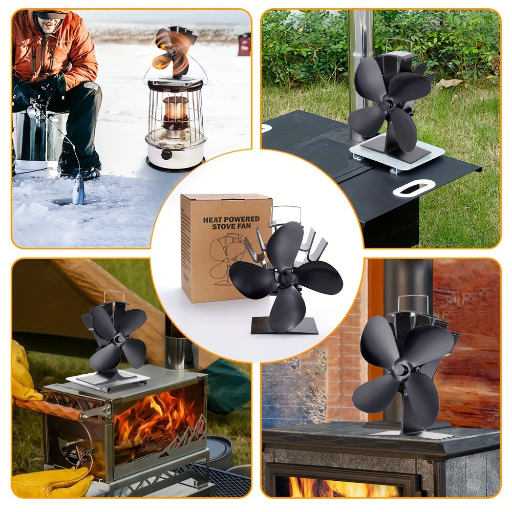 1pc heat powered stove fan, Energy-Efficient 4-Blade Fireplace Fan for Home Comfort and Energy Savings