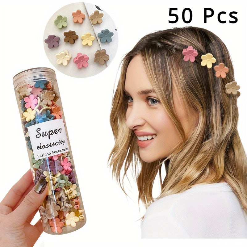 50 Sets Of Mini Hair Clips, Cute Plastic Flower-Shaped Hair Accessories, Pure Color Braids, Suitable for Teenagers, Cute Girls, Accessories