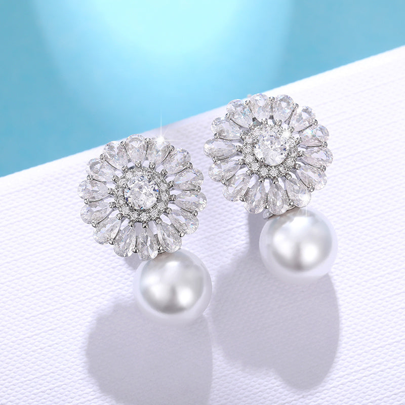 Fashion Flower zirconia Imitation Pearl Drop Earring For Women