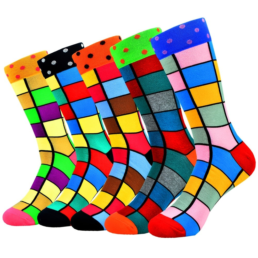 5-Pair Unisex Cool Colorful Novelty Fun Casual Couple Socks, Fun Accessories, Matching Socks, Playful Pattern, Quirky Style, Socks, Comfortable Fit, Fashion Socks, Stylish Footwear, Young Adults, Couples Gift
