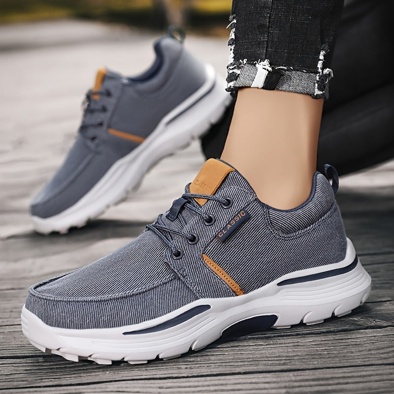 Plus Size Wide Fit Men's Lace-Up Loafers, Men's Canvas Lightweight Comfortable Walking Shoes