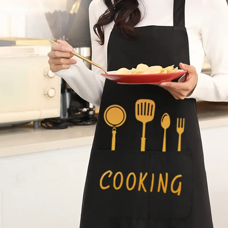 1pc Polyester Kitchenware Printed Apron With Pockets, Adjustable Oil & Stain Resistant Halter Apron For Chef Gardening Cooking Baking Florist Shop Painting Pinafore Barista, Bib Overalls