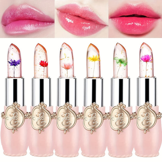 Crystal Dry Flower Jelly Lipstick, Magic Temperature Color Changing Lip Balm, Long Lasting Nourishing Moisturizing Lip Gloss Valentine's Day Gifts