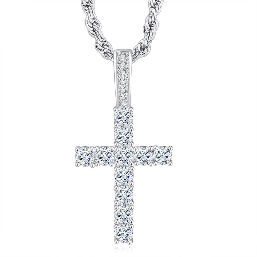 Hip Hop Cross Copper With 4mm Zirconia 14K Golden Plated Pendant Necklace