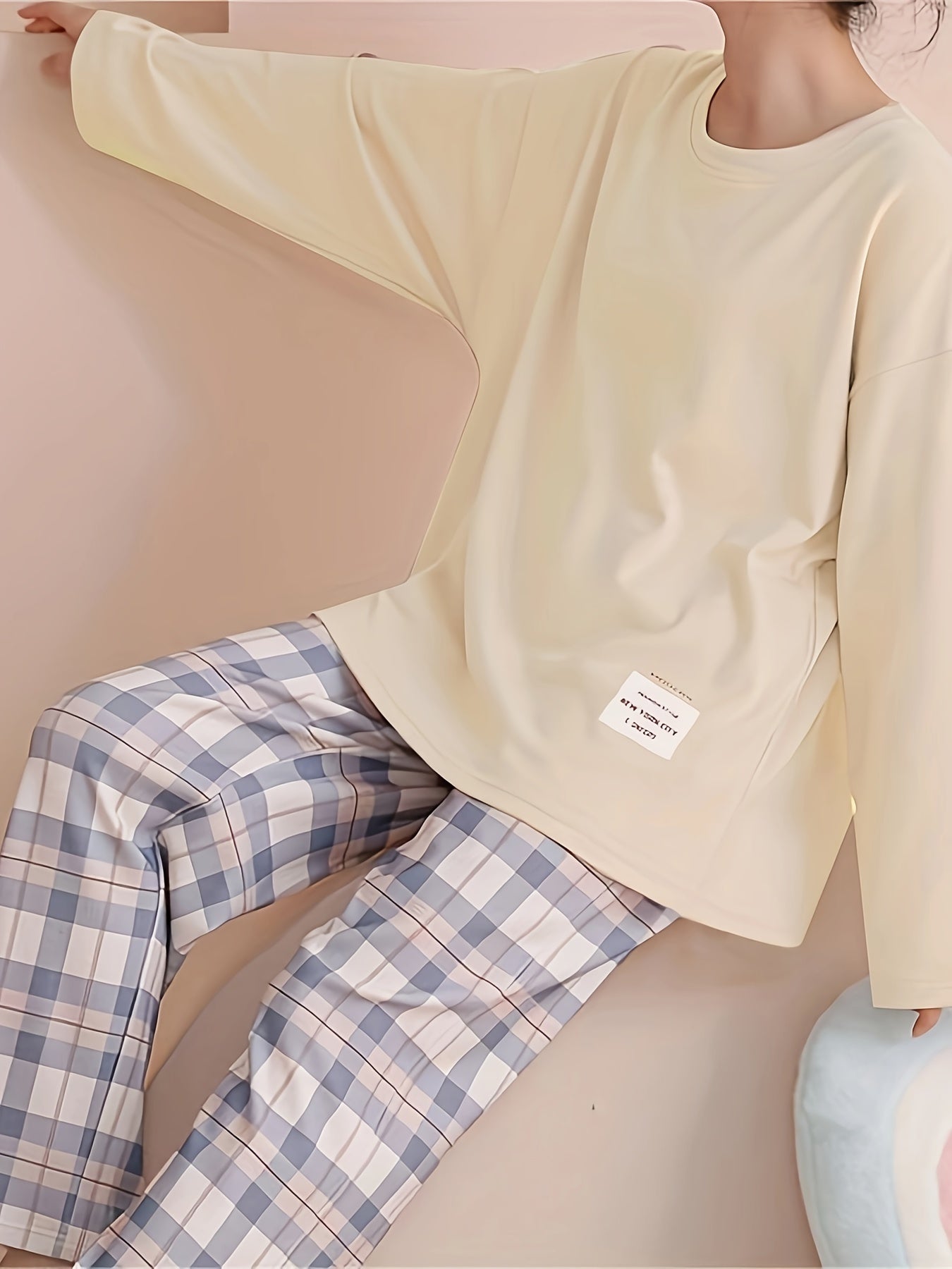 Comfortable Plaid Long Sleeve Pajama Set, Spring and Autumn Casual Home Wear Set, Casual Long Sleeve Pajama Set