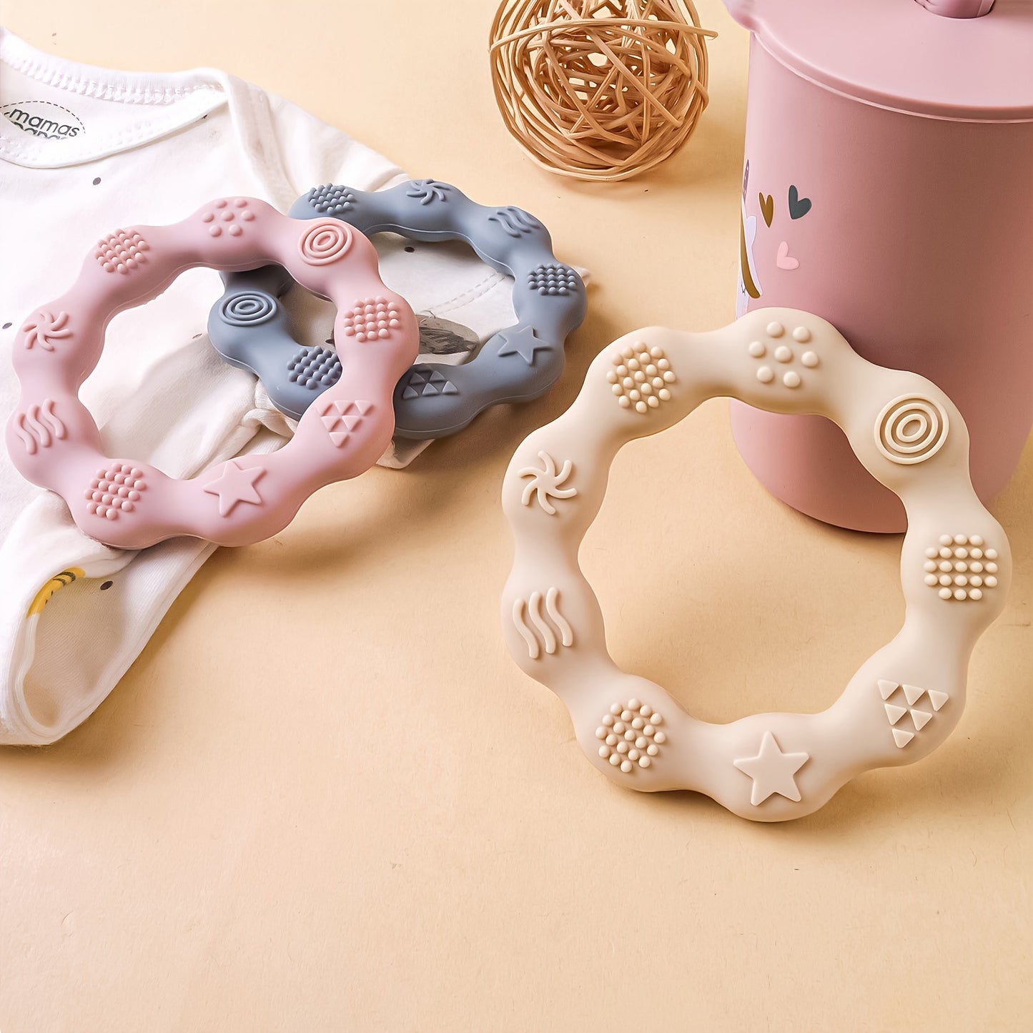 TYRY.HU Baby Teething Ring for 6+ Months - Soft Silicone Teether Toy with Textured, Newborn Gum, Dishwasher - Suitable for 0-2 Years (Bright,,,)