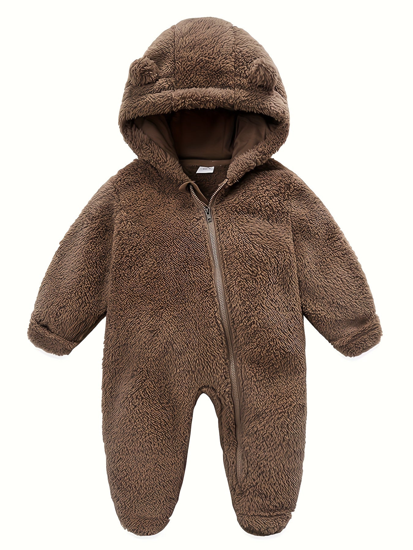 Skytwo Cozy Navy Blue Polar Fleece Baby Jumpsuit with Cute Bear Ears Hood - Soft, Warm, Windproof, Easy-Diaper Zipper, Elastic Cuffs for Winter Comfort, Baby Romper, Perfect for Outdoor