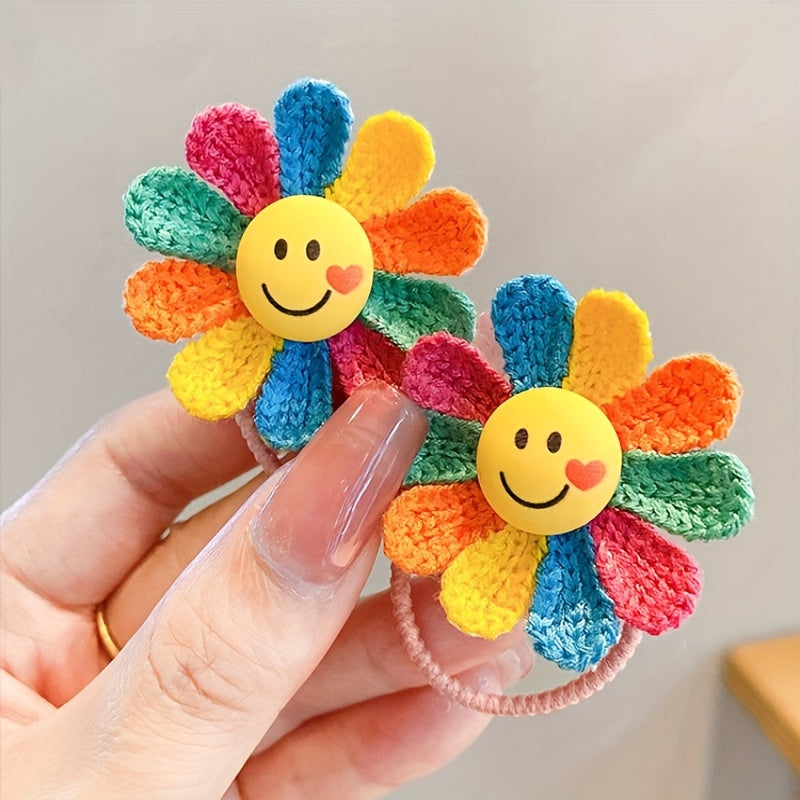 2pcs Cute Cartoon Flower Hair Ties For Girls, Elastic Hair Accessories, Gift For Girls