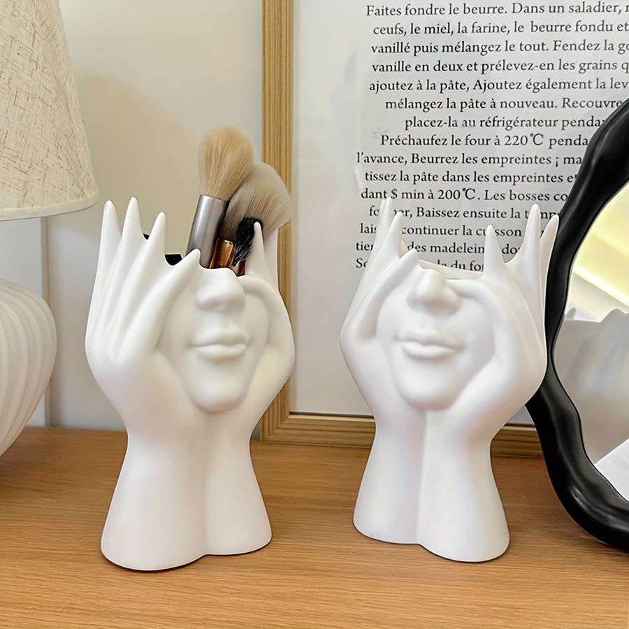 1pc Abstract Face Design Plastic Pen Holder & Makeup Brush Organizer - Multi-Functional Decorative Art Sculpture, Lightweight, No Electricity Needed, Ideal for Desk and Vanity Decor, Desk Organizer|Artistic Decor Item|Lightwe