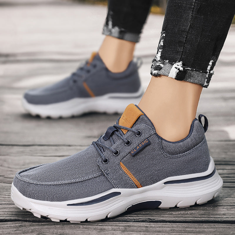 Plus Size Wide Fit Men's Lace-Up Loafers, Men's Canvas Lightweight Comfortable Walking Shoes