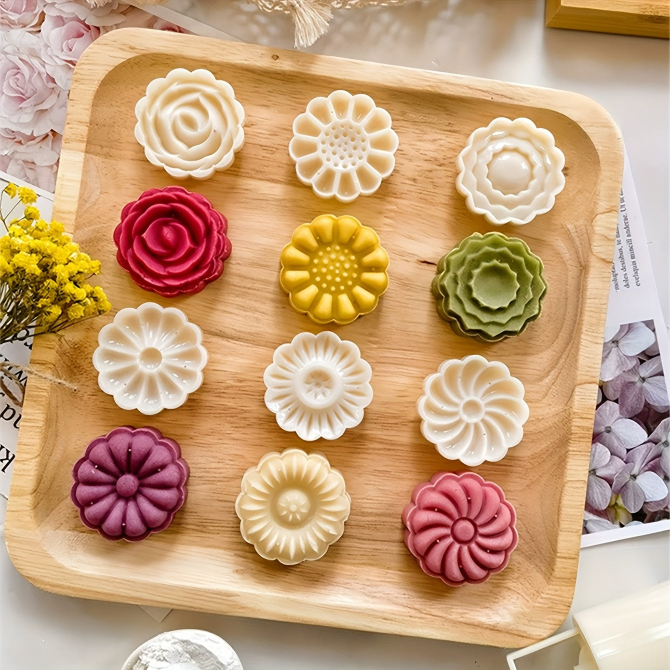 LONCHIP 6pcs Non-Stick ABS Baking Mold Set with Cake, Cookie, Flower & Rose Molds - DIY Pastry Kit for Cupcakes, Cakes, Ice, Soap Making, Easy Release & Durable for Bakers, Party Desserts, Holiday Treats