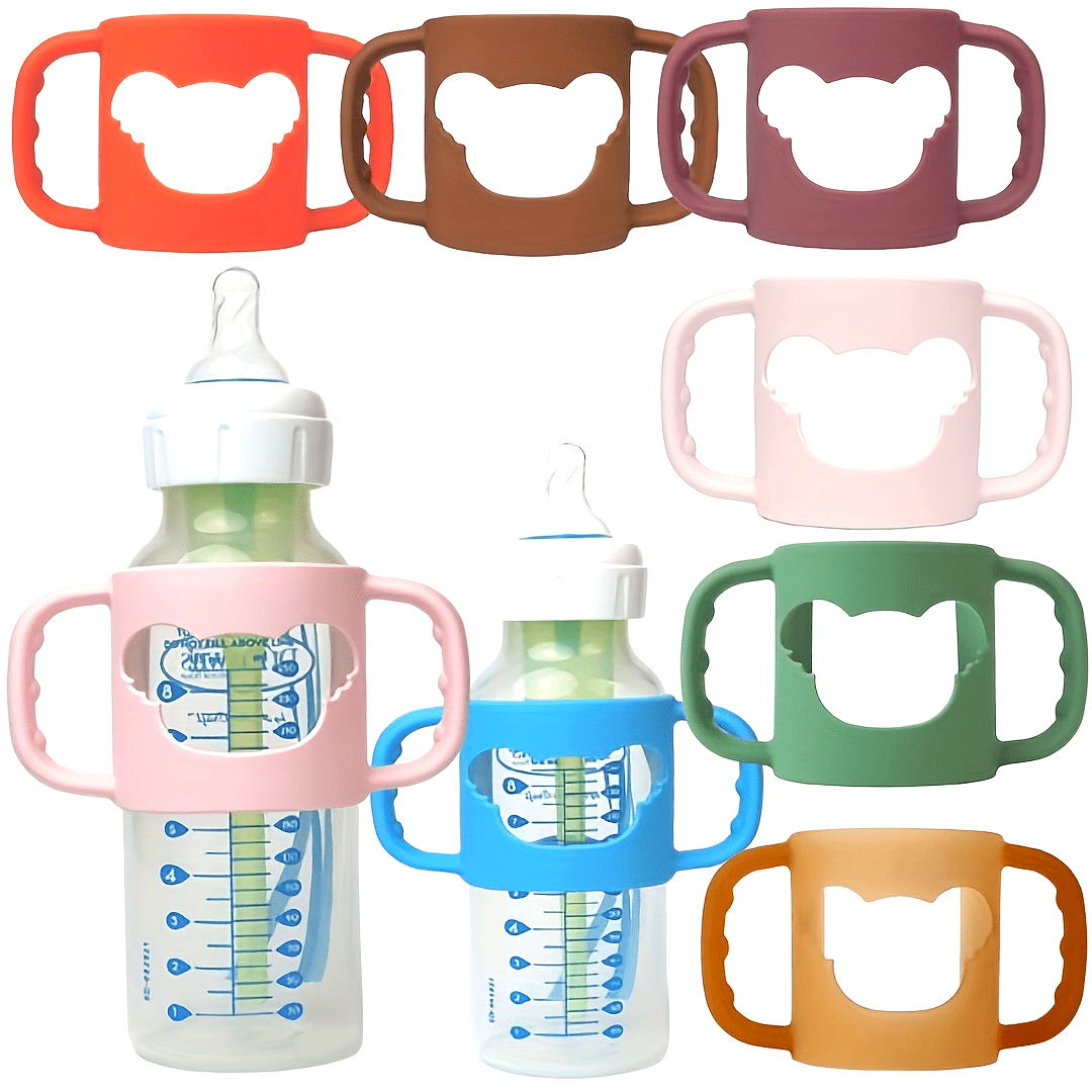 [Silicone Baby Handle] Soft Elastic Silicone Baby Bottle Handle With Cartoon Pattern | Daily Use Baby Bottle Accessories | Suitable For Most Neck Bottles