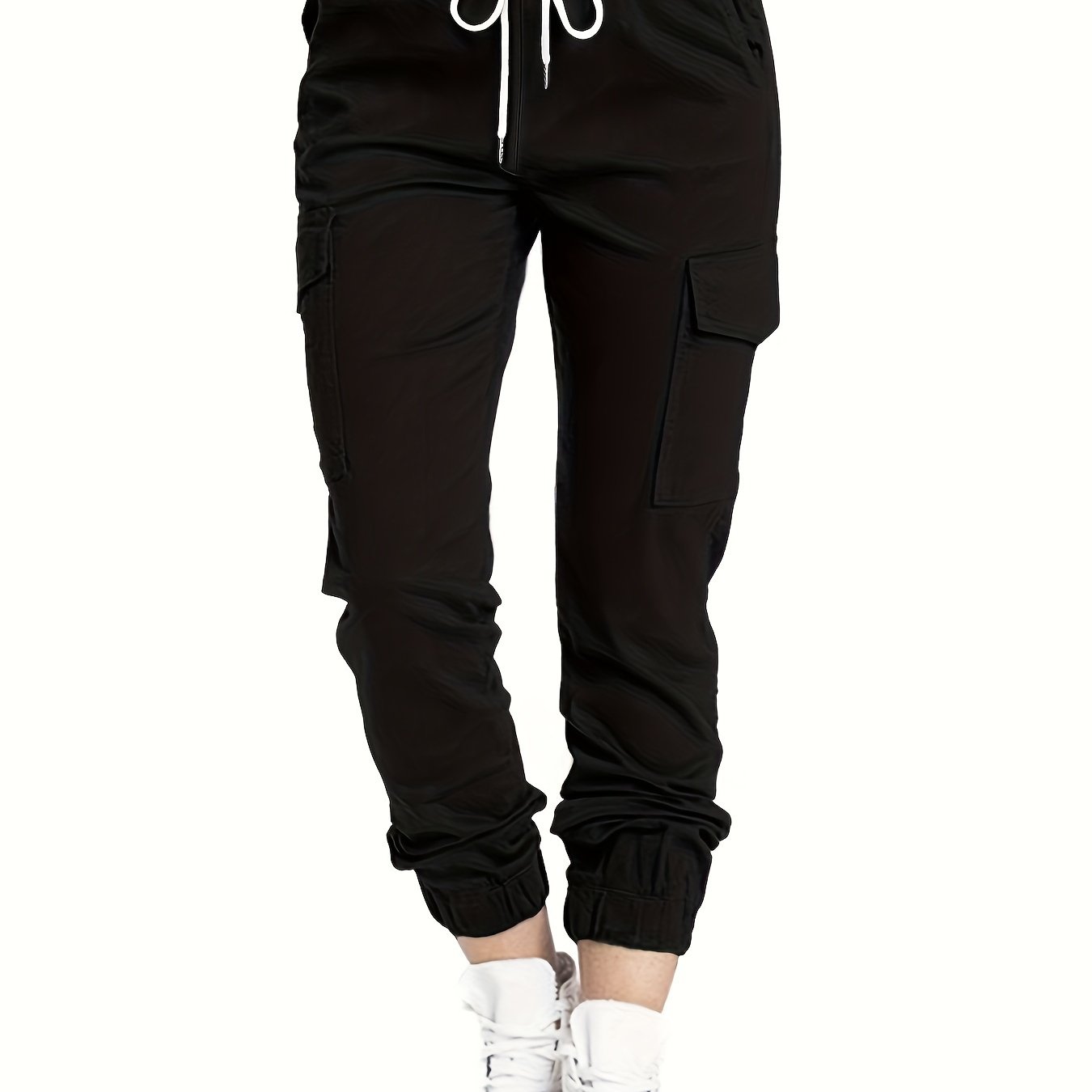 Y2K Chic Drawstring Cargo Pants - Stretchy Elastic Waist, Long Length, Multiple Pockets, Casual Comfortable Women's Clothing for Everyday Wear