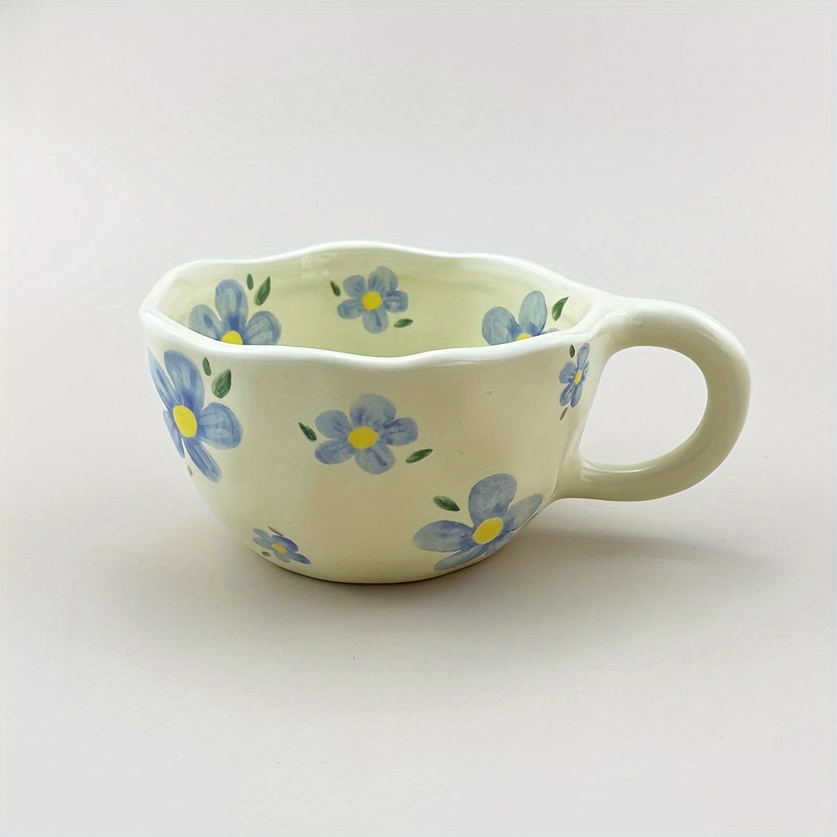 1pc Flowers Pattern Ceramic Mug Coffee Cup Irregular Flower Milk Tea Cup Korean Style Oatmeal Breakfast Mug Drinkware