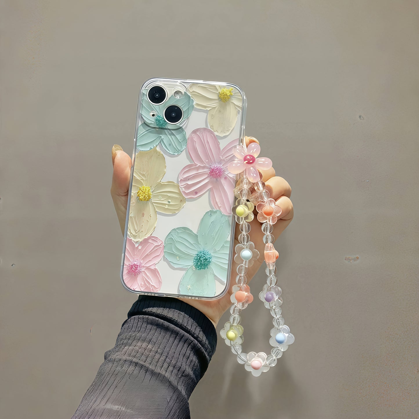 [Transparent Case] Mobile Phone Case | for iPhone 16 15 14 13 12 11 Pro Max 14 15 16 Plus XS XR X 8 7 | with Lanyard | Simple Transparent Creative Flower Pattern
