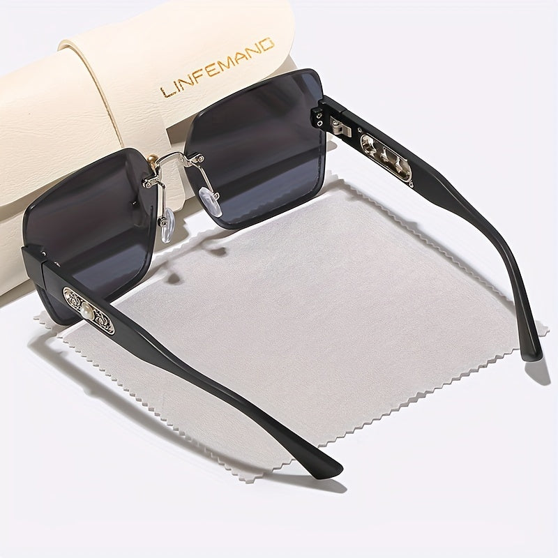 [Fashion Eyeglasses] LINFEMAND Fashion Eyeglasses | Pearl Flower Decoration, PC Polycarbonate Lens, Plastic Frame, with Case - for Men, Women, Summer, Festival Gift, Daily Wear