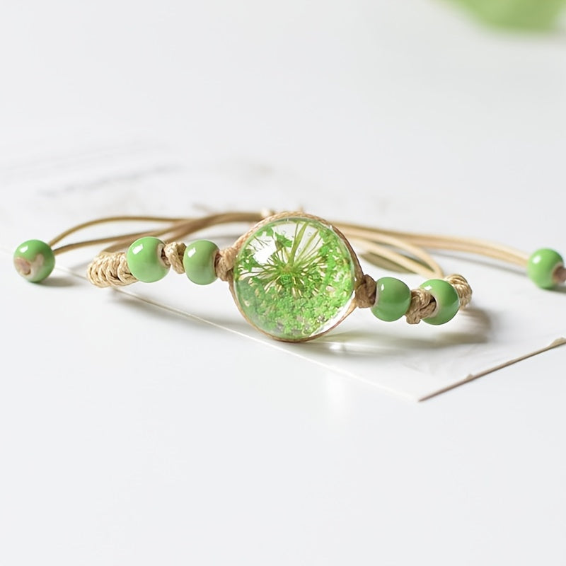 1pc Cute Full Star Dry Eternal Flower Decor Handmade Adjustable Bracelet, Exquisite Holiday Birthday Gift For Besties