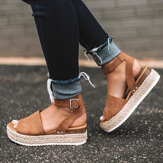Chic Womens Open Toe Platform Espadrilles - Ankle Strap, Lightweight, Non-Slip Sole - Versatile Summer Sandals