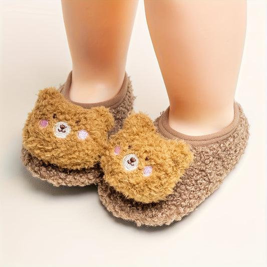 Baby Bear Slippers & Socks - Soft-Soled Non-Slip Indoor/Outdoor First Walkers, Cute Pink & Brown Teddy Bear Design with Paw Print Sole, All-Season Breathable -like (Hand Wash Only) for & ( &)