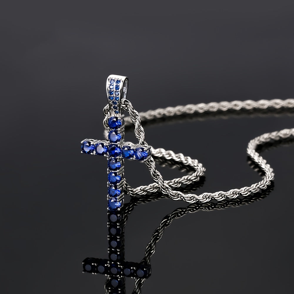 Hip Hop Cross Copper With 4mm Zirconia 14K Golden Plated Pendant Necklace
