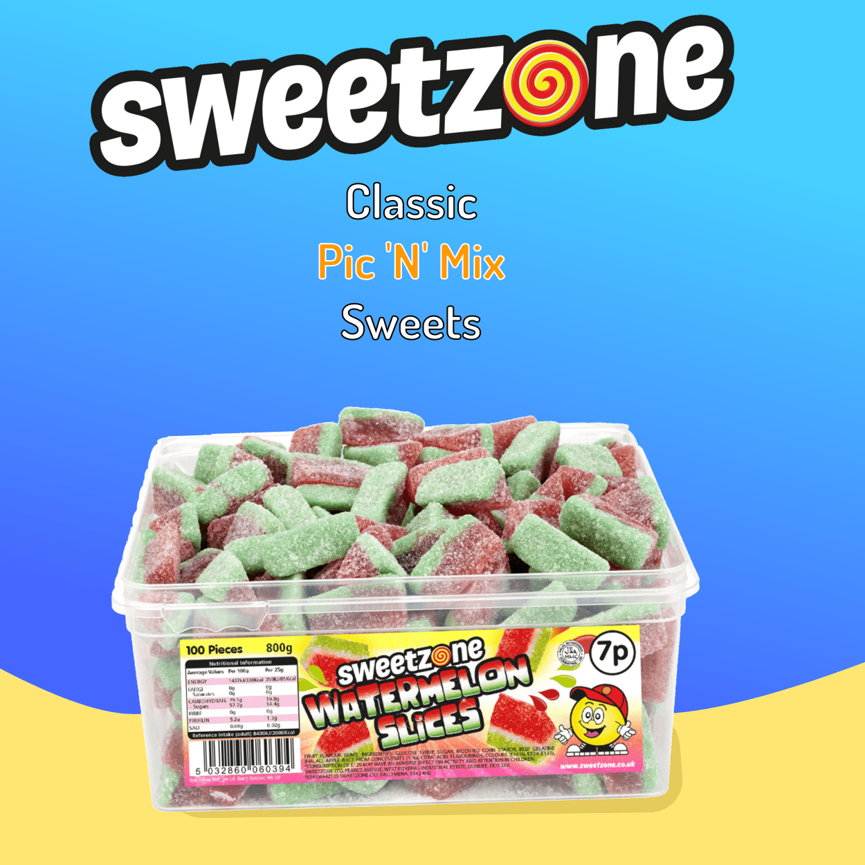 Sweetzone Watermelon Slices - 800G Tub - 100pcs - Pic N Mix Style Sweets