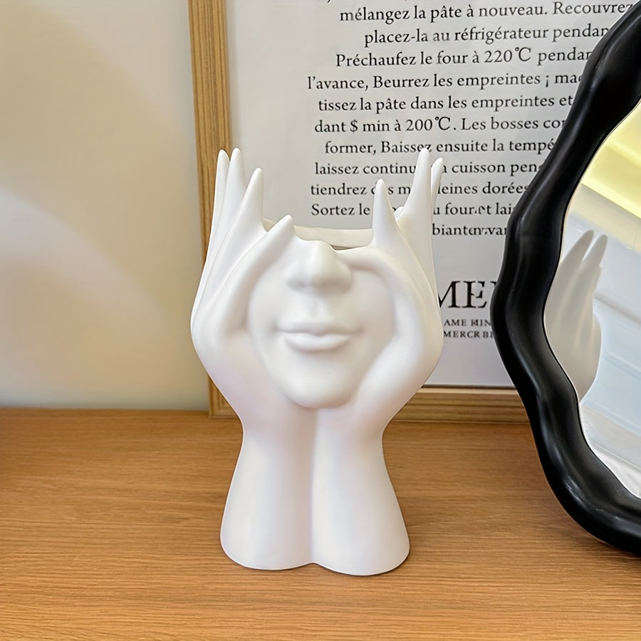 1pc Abstract Face Design Plastic Pen Holder & Makeup Brush Organizer - Multi-Functional Decorative Art Sculpture, Lightweight, No Electricity Needed, Ideal for Desk and Vanity Decor, Desk Organizer|Artistic Decor Item|Lightwe