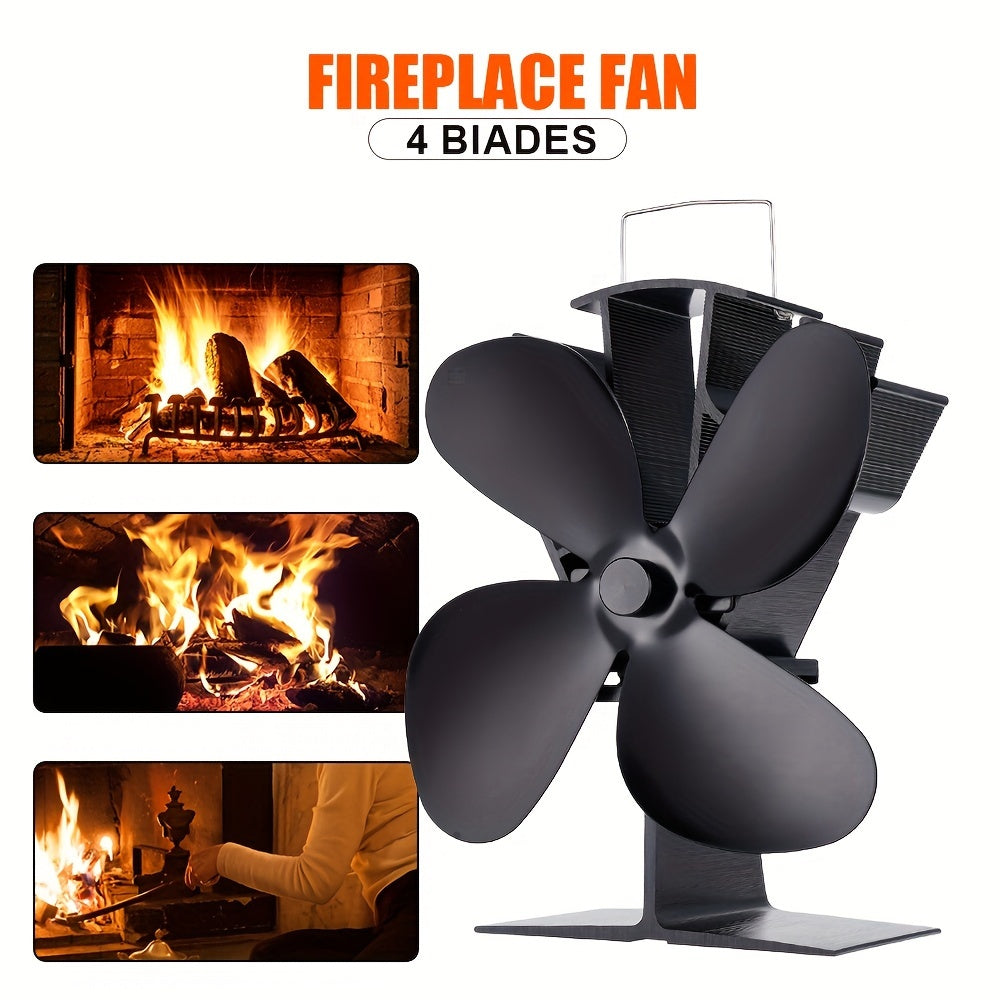 1pc heat powered stove fan, Energy-Efficient 4-Blade Fireplace Fan for Home Comfort and Energy Savings