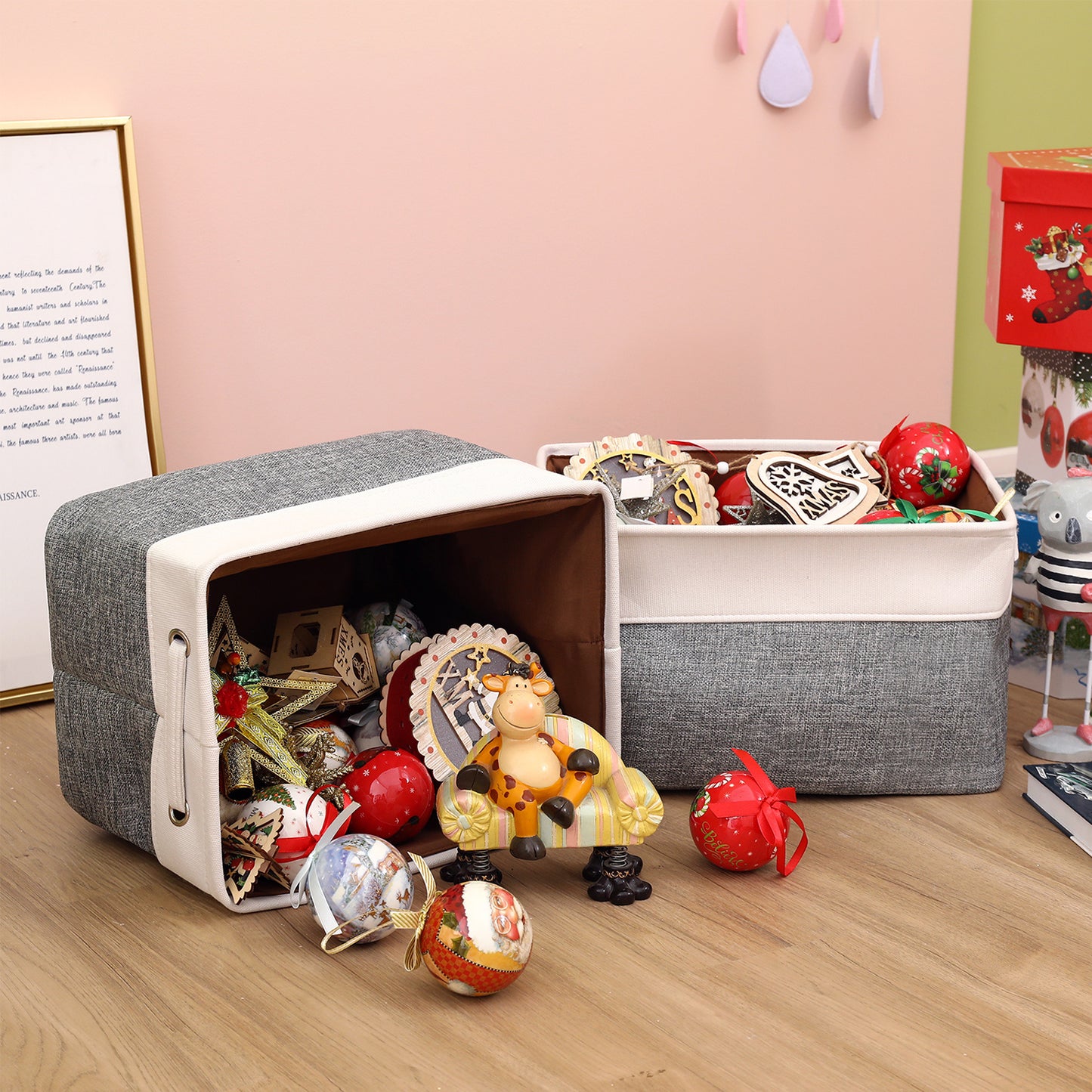 3pcs Modern Fabric Storage Bins - Foldable Canvas Organizer Baskets with Handles, Sturdy for Home, Office, Nursery, and Closet Organization, Minimalist Two-Tone Design, Closet Organizers And Storage