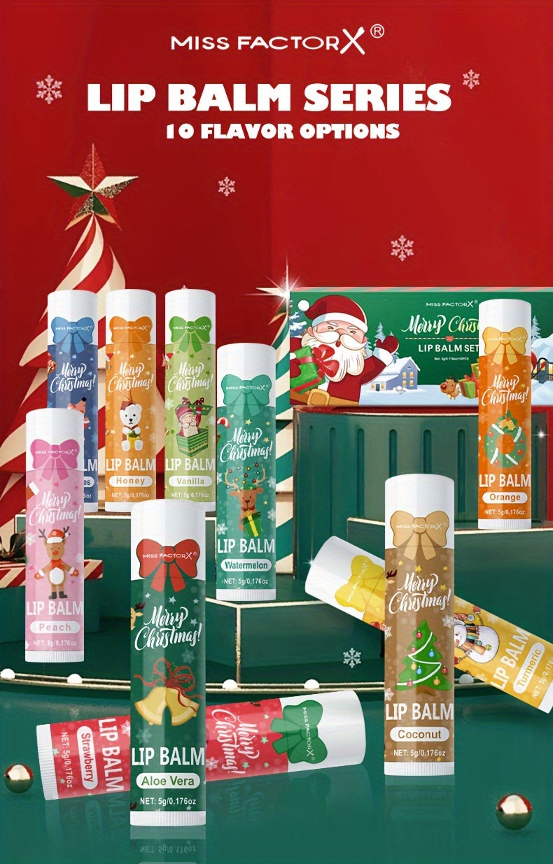 Gift Set 10pcs/Box Deep Hydration Long-Lasting Moisturizing Lip Balm Set Smooth Lips Christmas Theme Gift New Year Gift Valentine'S Day Gift, Travel Lip Balm Set, Texture(s) ranged from Gel beads + normal forms, Warm Pink+you