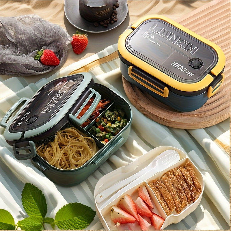 1200ml 2-Layers Sealed Lunch Box Fruits Student Office Worker Microwavable Bento Box with Fork Spoon( Without Chopsticks),back to school