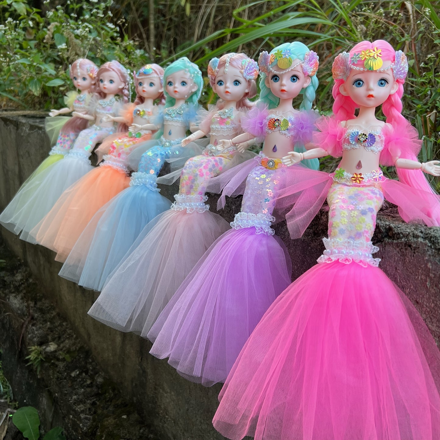 45cm/17.72inch Mermaid Doll Girl Toy Blue Eyed Children's Princess Doll Wedding Dress Doll Family Birthday Gift Fish Tail Can Be Unfolded, Christmas/Halloween/Thanksgiving Gift
