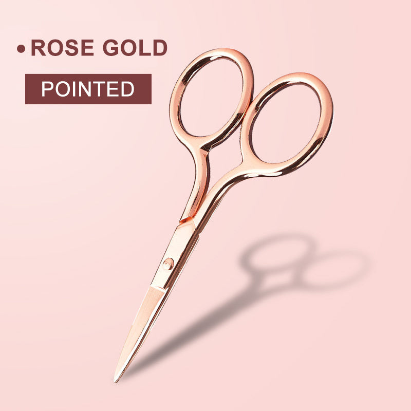 Stainless Steel Pointed Tip Scissors - A Pair Of Black Fish Line With Rose Golden Handles - Ideal For Trimming Eyebrows, Eyelashes, Embroidery, And Various Beauty Tasks