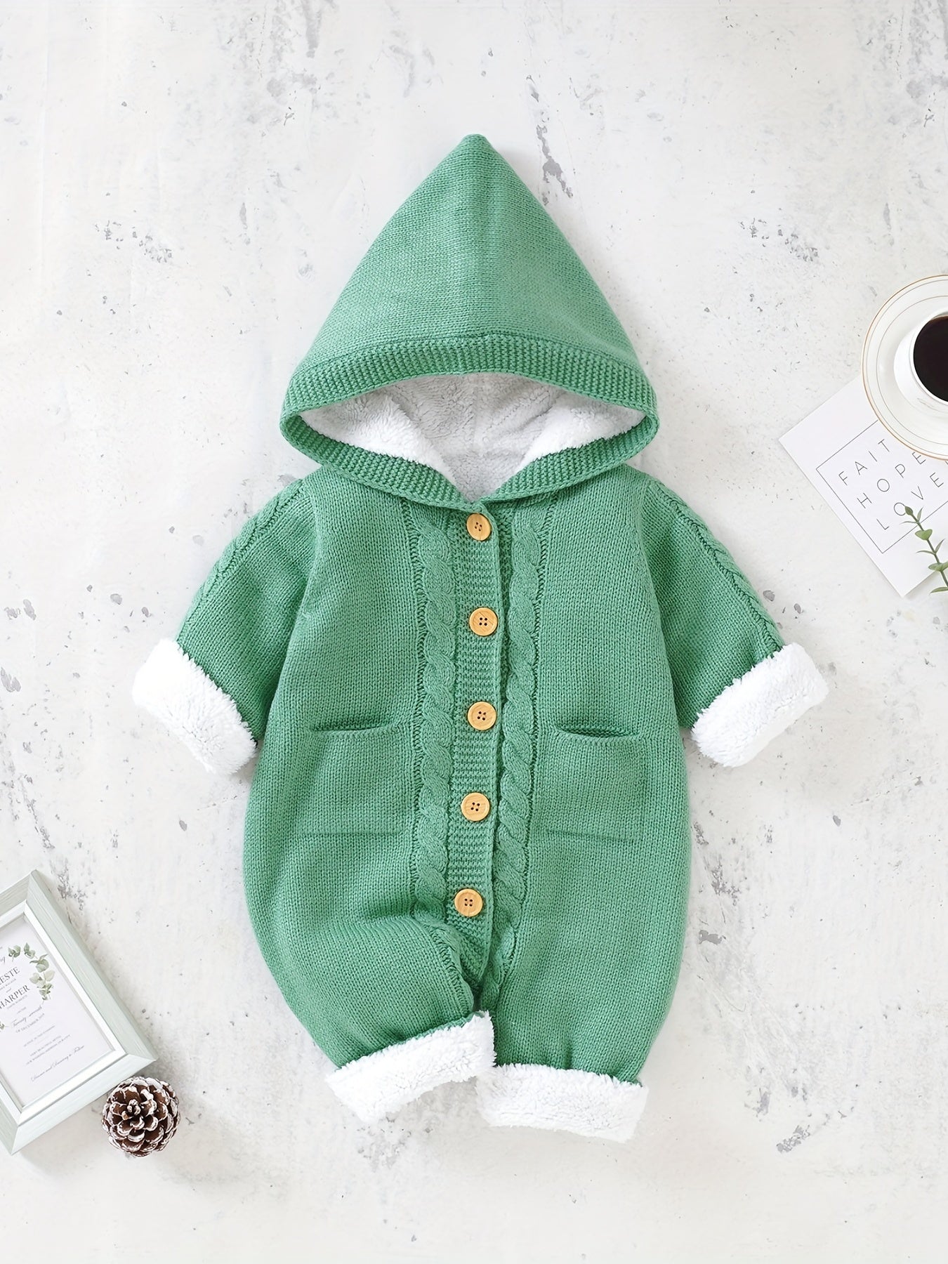 [Knit | Jumpsuit] Long Sleeve Hooded Newborn Boys And Girls Knitted Jumpsuit With Pants