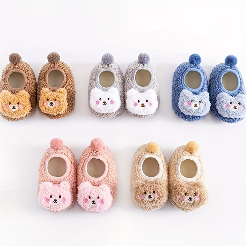 Baby Bear Slippers & Socks - Soft-Soled Non-Slip Indoor/Outdoor First Walkers, Cute Pink & Brown Teddy Bear Design with Paw Print Sole, All-Season Breathable -like (Hand Wash Only) for & ( &)