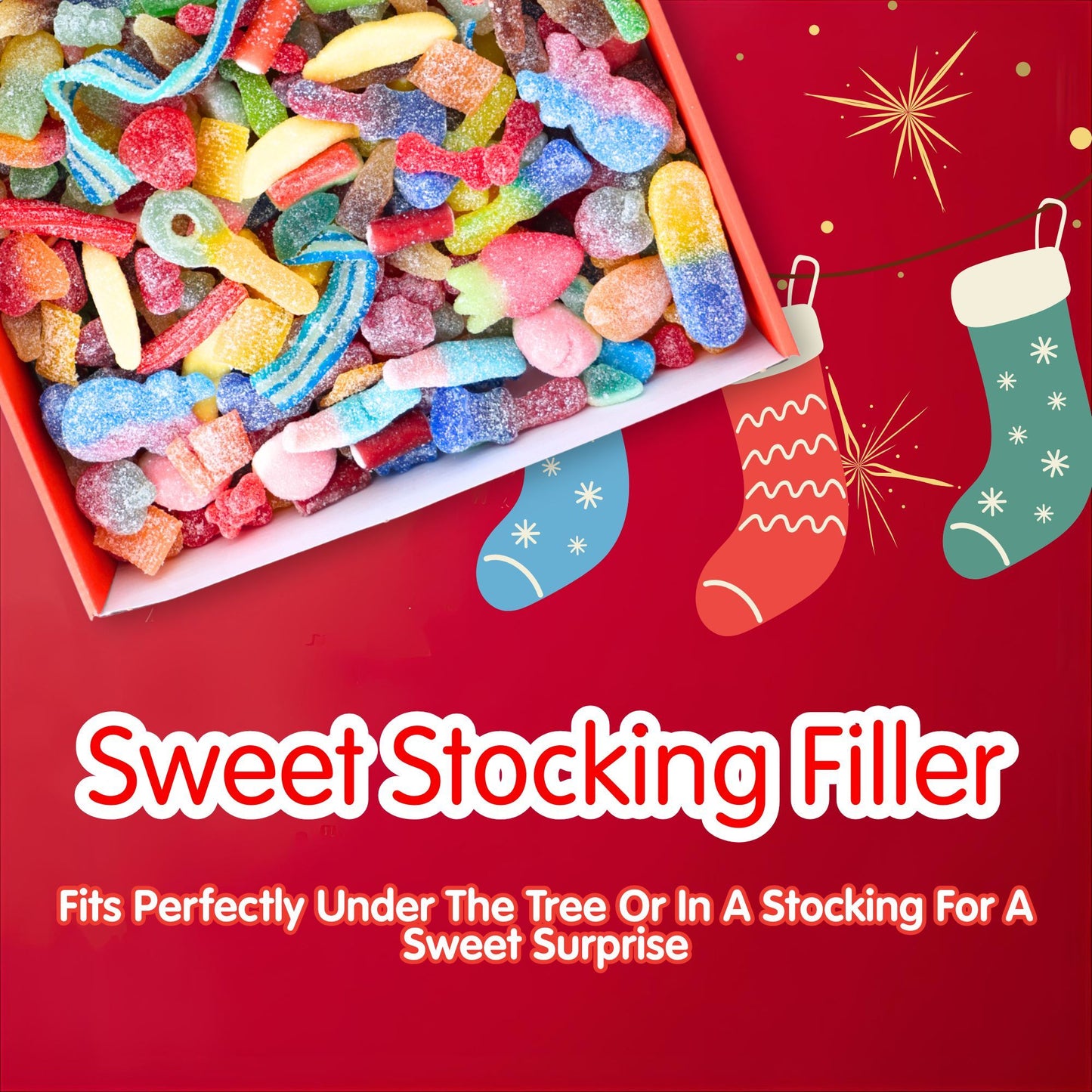 Christmas Sweets Box, 1kg Fizzy Mix Gift Hamper, Christmas Gifts, Secret Santa Gift, Gifts for Women, Xmas Candy Selection for Kids & Adults, Stocking Stuffer, Christmas Eve Box, Fizzy Jelly Gift – Sweet Treat for Boys, Gir