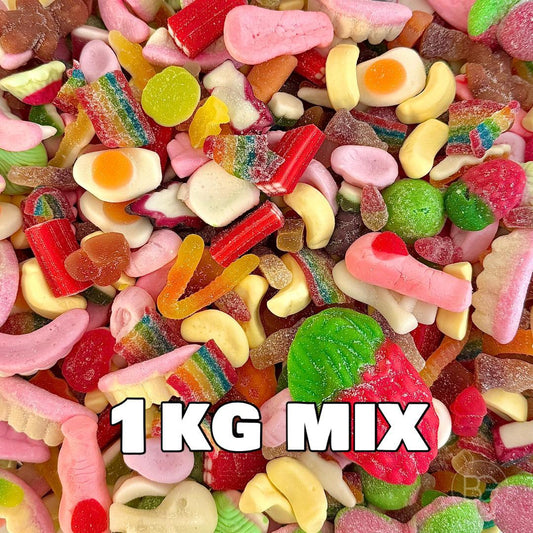 BG 1kg Bulk Bag Cheap Mixed Classic Sweets Random Assortment Fizzy & Jelly, Foam Chewy Gummy Sour Sweets 1kg Bag