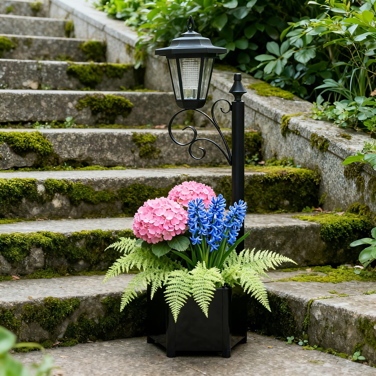 71.12 cm Solar Powered Garden Light with Flower Pot Base | Outdoor Lamp for Pathway, Yard, Patio Decor, Auto On/Off, IP44, Semi Flush Mount, Polished Finish, DJGIFI Brand