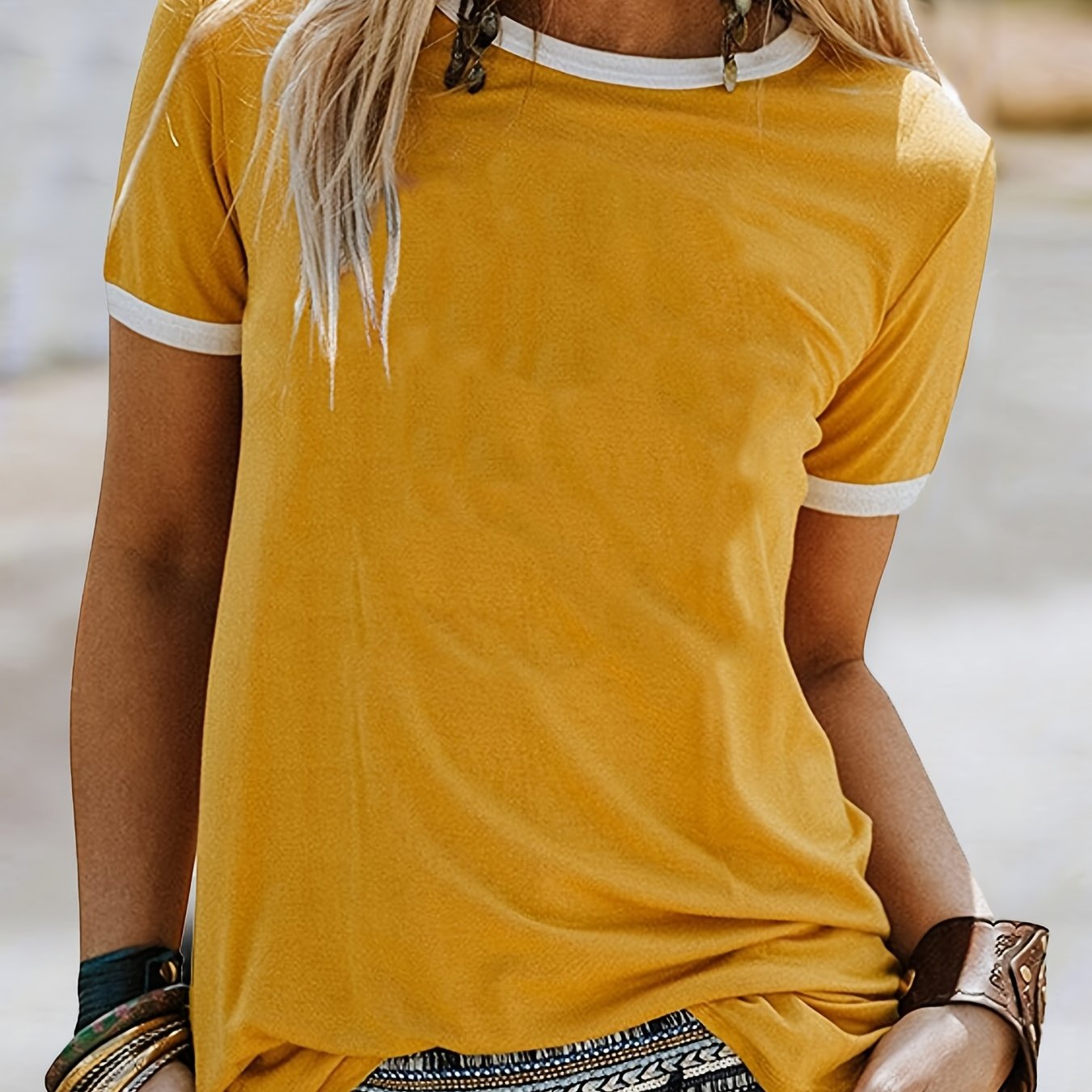 Summer Loose Crew Neck Short Sleeve Casual Simple T-shirt, Women's Clothing