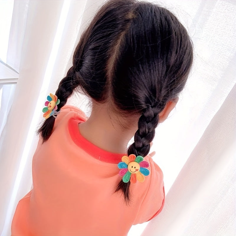 2pcs Cute Cartoon Flower Hair Ties For Girls, Elastic Hair Accessories, Gift For Girls