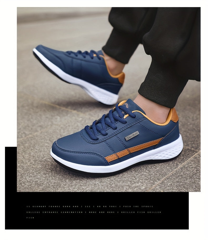 VanWeir Lightweight Men'S Shoes | Navy Blue/White, Lace-up sneakers with MD/TPR Sole, Breathable Fabric Lining for Outdoor, Hiking & Casual Wear